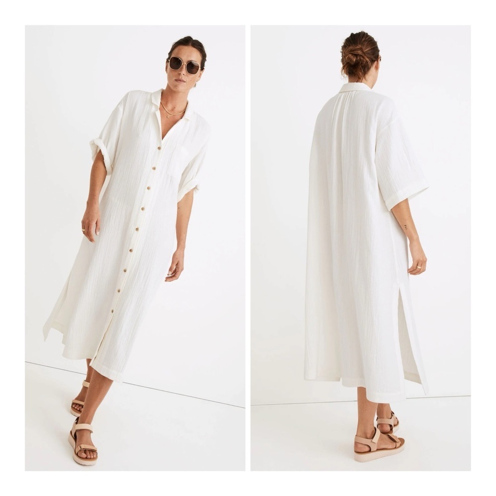 Madewell White Button-Front Swim Coverup Dress